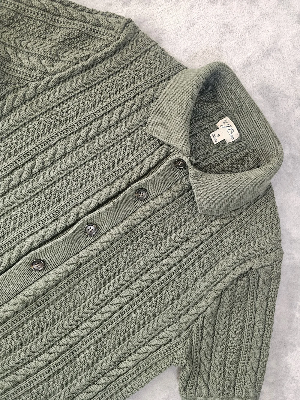 J.Crew Short-sleeve cotton cable-knit cardigan sweater-polo